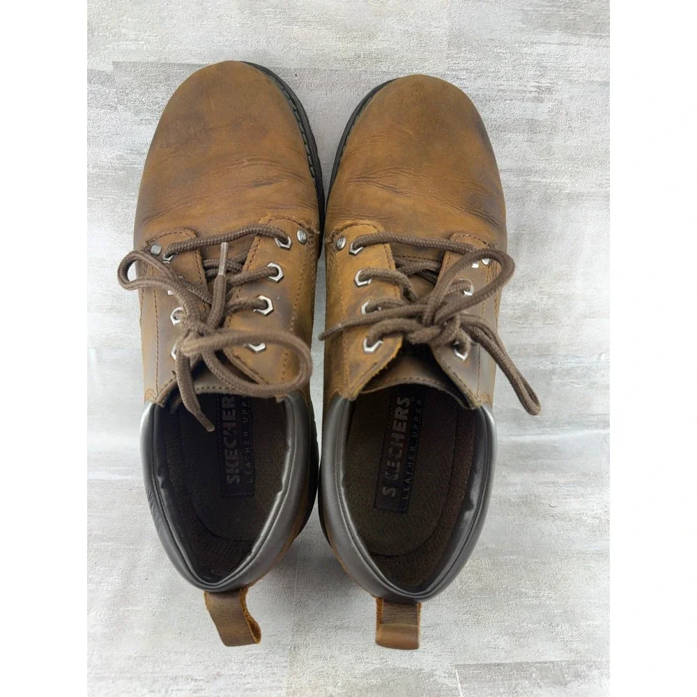 Skechers Men 6618 Brown Leather Lug Sole Oxford Lace Up Shoes Size 9